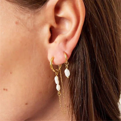 925 Sterling Silver Long Chain Tassel Baroque Irregular Pearl Dangle Earrings for Women C Shape Earrings Jewelry Pendientes