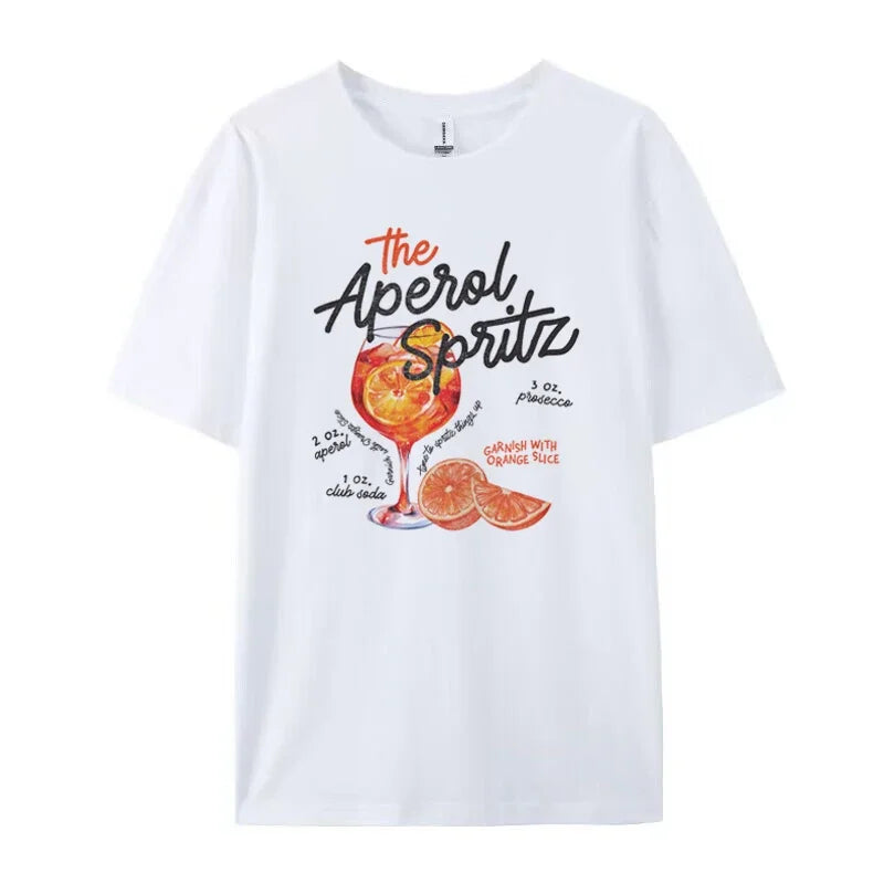 Spritz Retro Cocktail Graphic Tees Women Cute Alcohol Drink T Shirt Loose Cotton Printed T-Shirts Unisex Vintage Top Gift