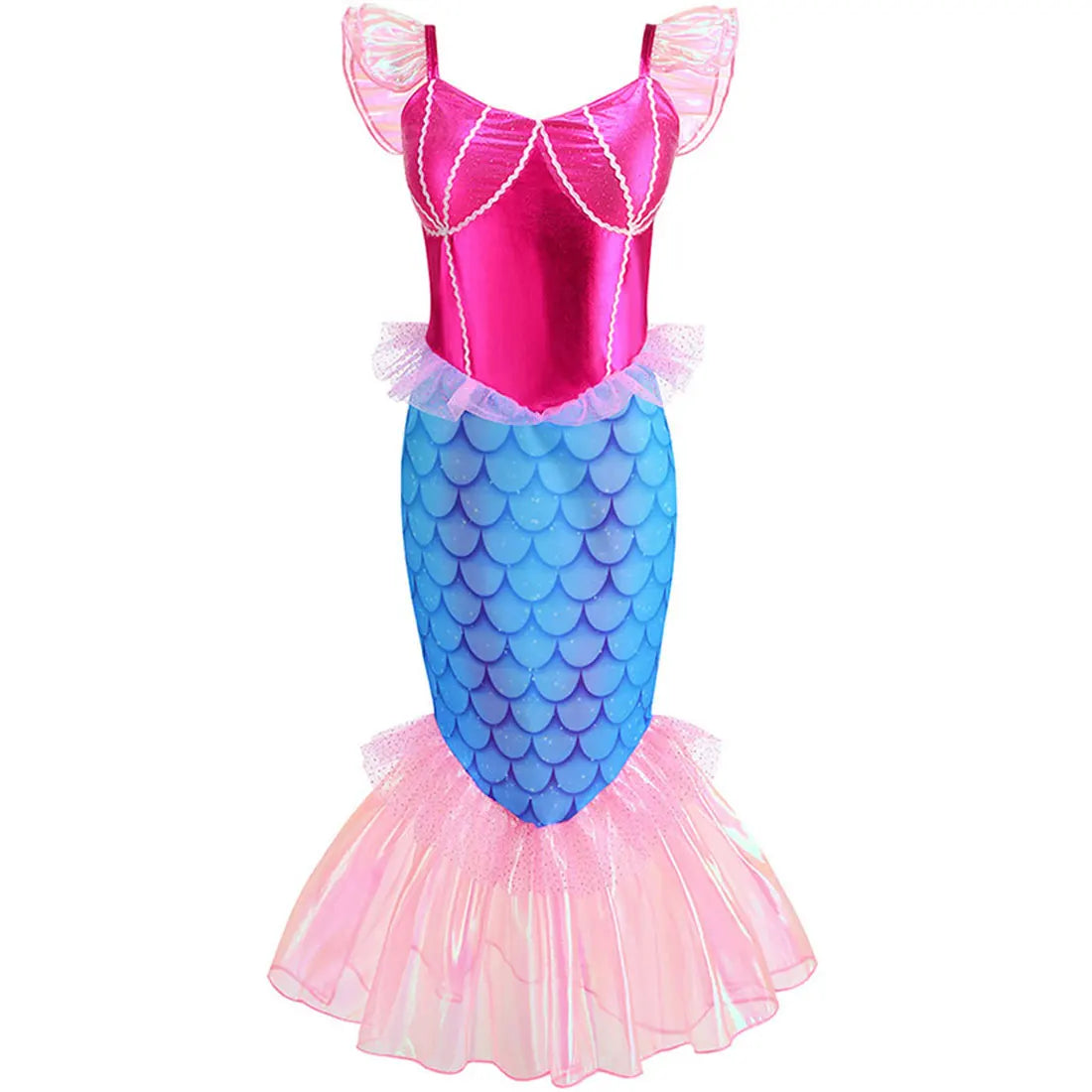 Blue Red Purple Three Colors Mermaid Flying Sleeve Fishtail Beautiful Dress For Girl Summer Beach Party Cool Swimsuit Set