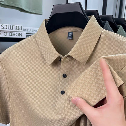 Seamless Polo Shirt - Short Sleeve Ice Silk Feel Nordic Style Soft & Comfortable Summer Wear Men's Golf Shirt