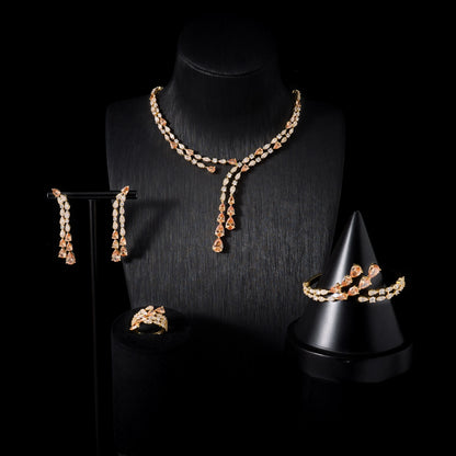 Women's Cubic Zircon Necklace Set Elegant Bridal Wedding Jewelry Accessory 00121