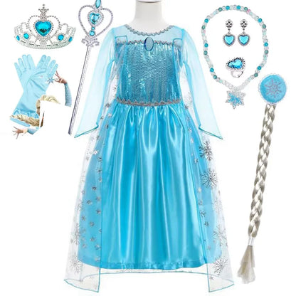 Snow Queen Princess Dress for Toddler Girl Elsa Festival Carnival Fancy Kid Birthday Party Clothing Lovely Halloween Cosplay