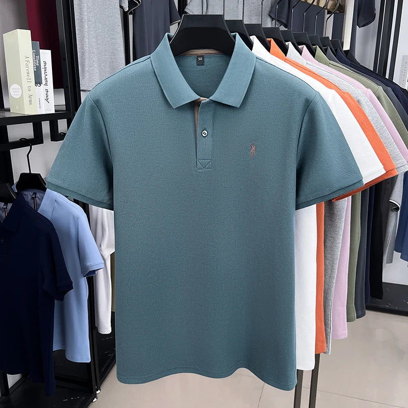 100% pure cotton high-end brand men's short sleeve polo shirt summer fashion customization horse embroidery classic Paul T-shirt