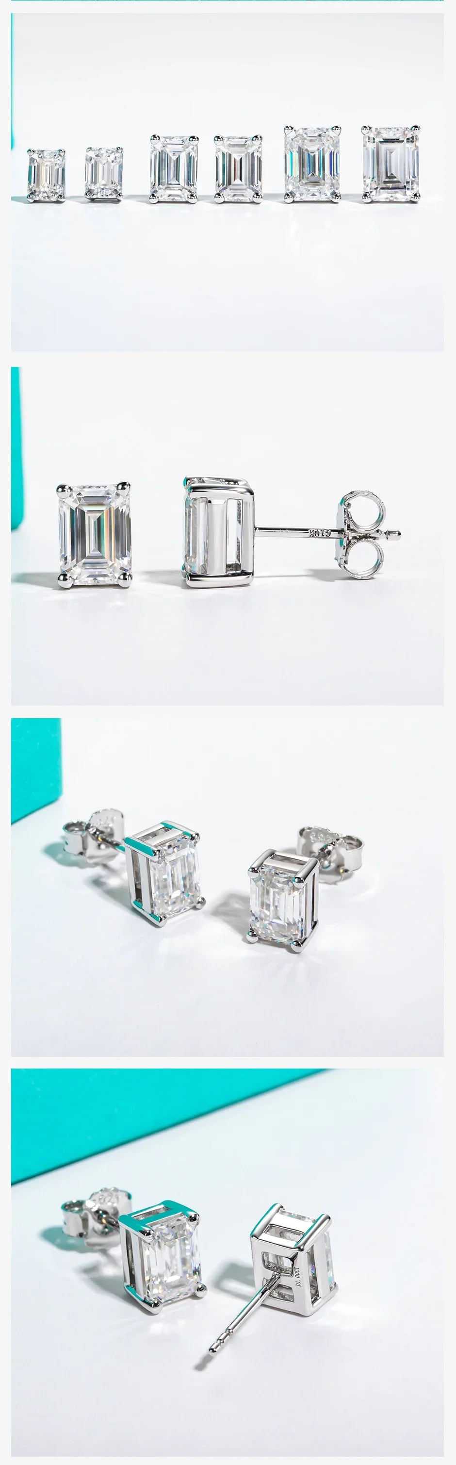 10k Gold 4/2/1ct Emerald Moissanite Stud Earrings 10K Gold Post Anti-allergy Eearrings For Women Jewelry Wholesale