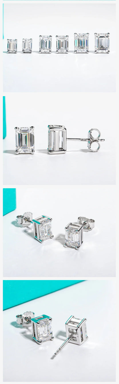 10k Gold 4/2/1ct Emerald Moissanite Stud Earrings 10K Gold Post Anti-allergy Eearrings For Women Jewelry Wholesale
