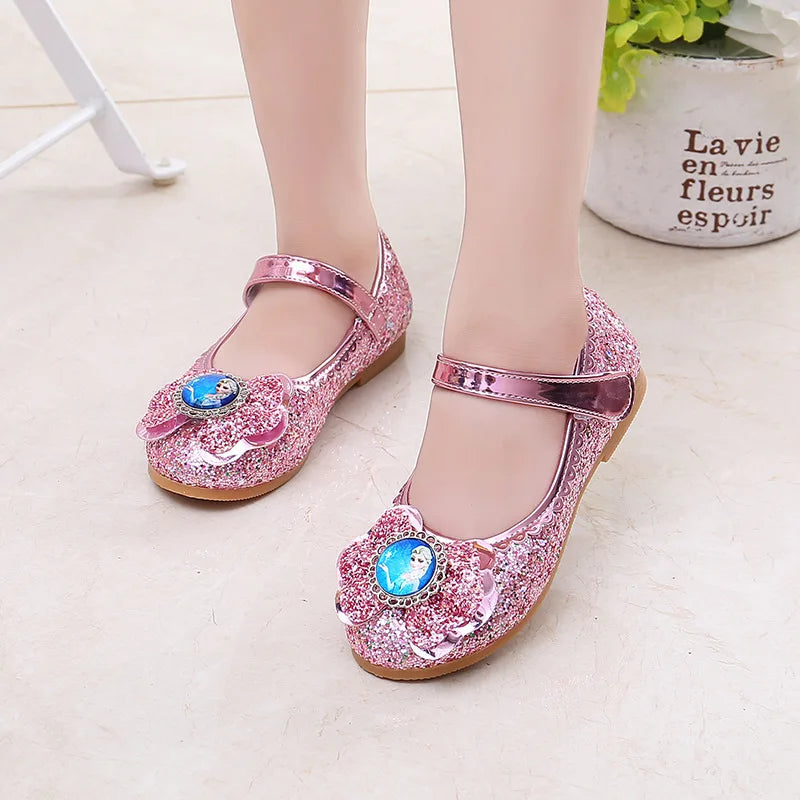 Frozen Girls Princess Shoes Spring and Autumn Flat Paillette Shoes Children's Soft Sole Baby Casual Shoe Party Shoes