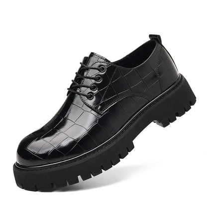 Business Formal Big Head Leather Shoes Men Spring Autumn Fashion Platform Shoes Male Lace Designer Stone Pattern Dress Shoes Man