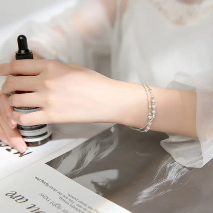 Fashion Double Box Chain for Women Frosted Ball and Light Beads Sterling Silver 925 Bracelet Fine Jewelry 2020 Design