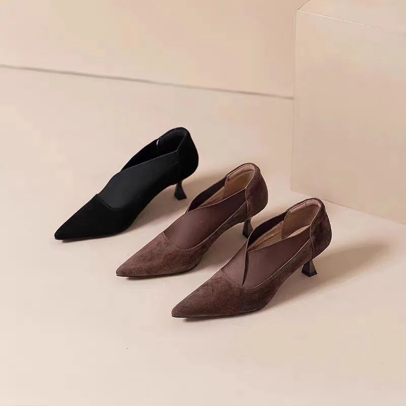 Spring/ Autumn New Comfortable Stiletto Women's Shoes Suede Party Women's Shoes Fashion Pointed Toe High Heels Zapatos De Mujer