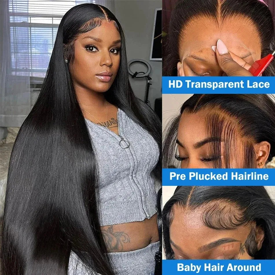 46 44 Inch Bone Straight Lace Frontal Human Hair Wigs Brazilian 250 Density 13x6 13x4 Transparent HD Lace Front Wigs For Women