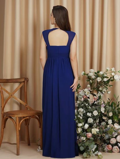 2024 Royal Blue Chiffon Bridesmaid Dress Evening Dress V-Neck Crystal Beaded Backless Wedding Dress Shipping Wthin 24 Hours