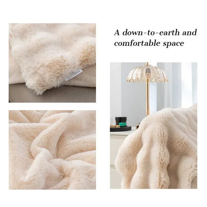 Cozy Rabbit Hair Bubble Velvet Blanket for Napping Soft Fuzzy Plush Bed Cover Sofa Throw Blanket All Season Warmth