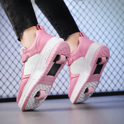 Ultra-Light Leathe Two Wheels Children's Sport Roller Skate Shoes for Kids Boys Girls Walking Running Sneakers Outdoor for Women