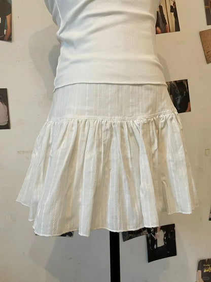 Lace Trim A-line Shirks Women New Cotton High Waist Elastic Ruffles Hem Sweet Mini Skirts Vintage Cute Streetwear Chic Falda