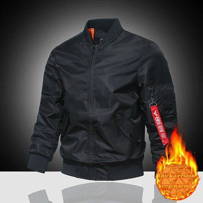 Spring and Autumn Winter Air Force MA1 Pilot Jacket Men's Solid Color Baseball Jacket Casual Thick Windproof Warm Cotton Jacket