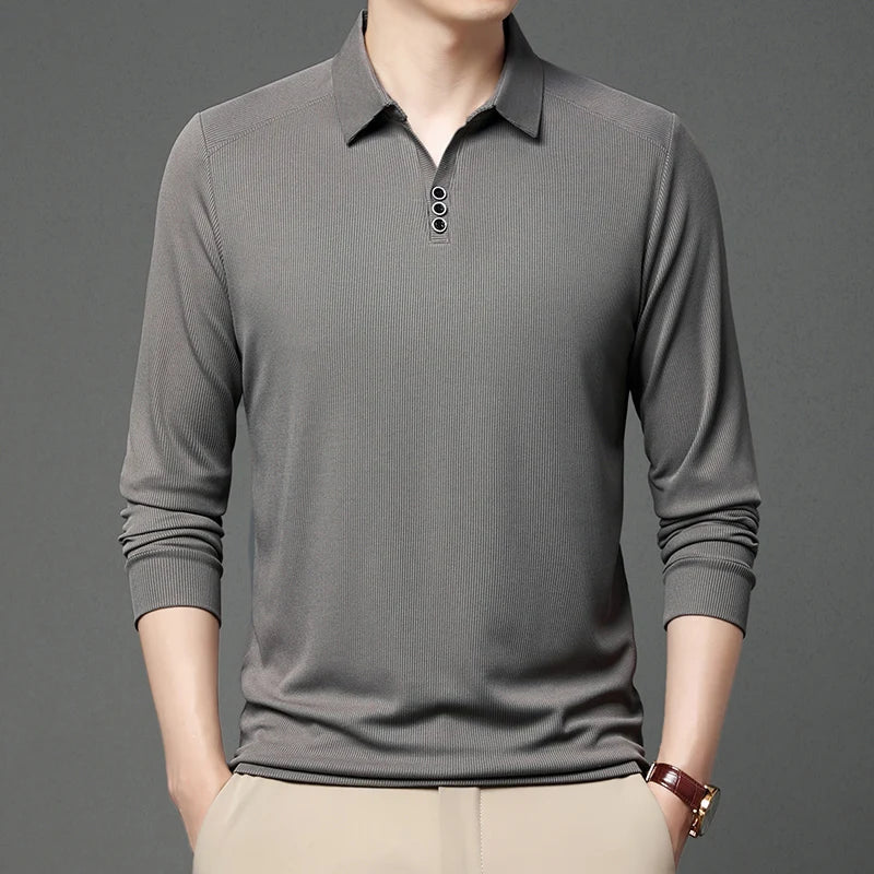 High quality brand long sleeve men's polo shirt autumn fashion customization high-end slim fit top casual business T-shirt