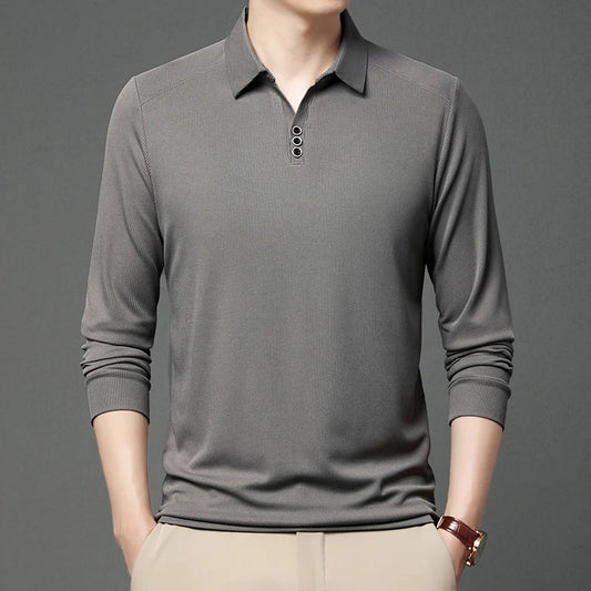 High quality brand long sleeve men's polo shirt autumn fashion customization high-end slim fit top casual business T-shirt