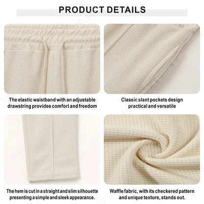 Mens Stylish Waffle Pants - Casual Sports Slim Fit with Adjustable Drawstring Secure Pockets for All Seasons - Perfect Outdoor