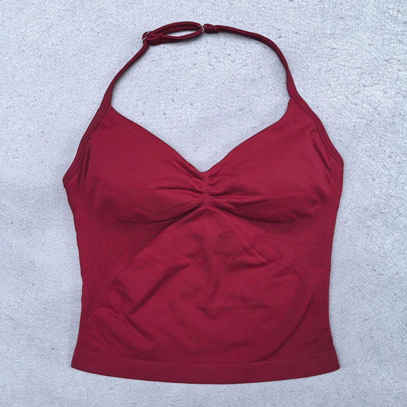 New Seamless Yoga Set Women 2Pcs Padded Halter Tank Top Scrunch Butt Lifting Gym Shorts Set Summer Sportswear Workout Clothes