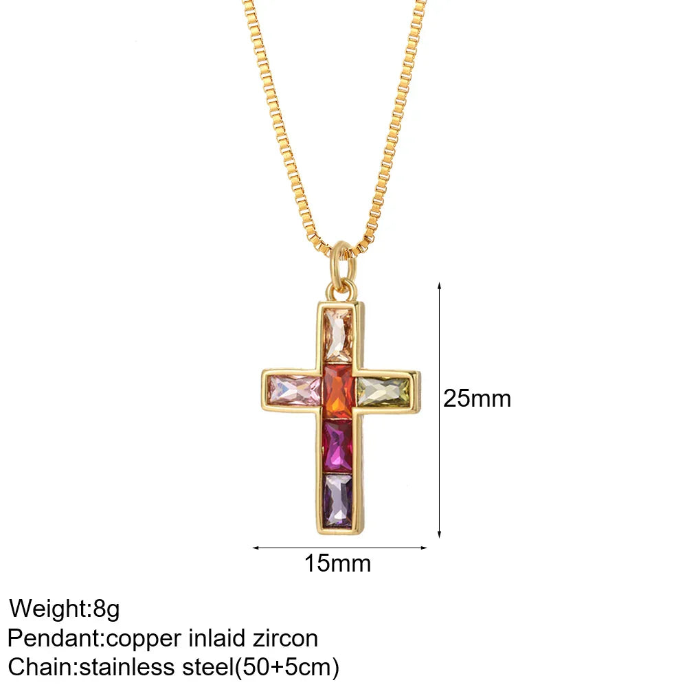 Cross Women's Pendant Collar Gold Color Our Lady Choker Jesus Necklace for Women Long Stainless Steel Chain Amulet Collars