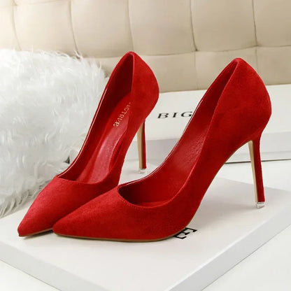 Women 9cm High Heels Daily Party Colorful Suede Pumps Female Scarpins Stiletto Evening Banquet Red Yellow Shoes Plus Size 34-43