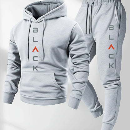 Mens soft comfortable Boston print hooded sweatshirt sweatpants set eco-friendly thin velvet warm autumn winter hoodies