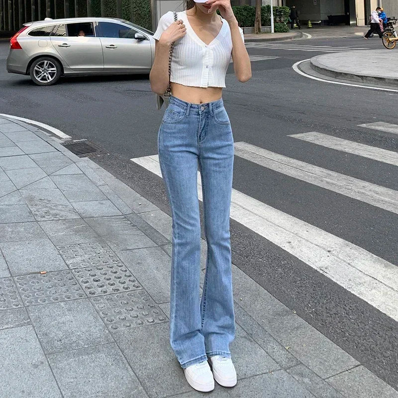 Women White Vintage Flare Jeans England Style High Street