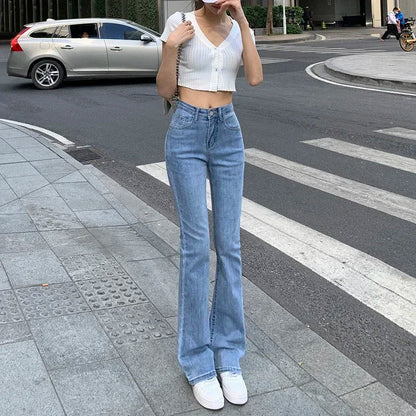 Women White Vintage Flare Jeans England Style High Street