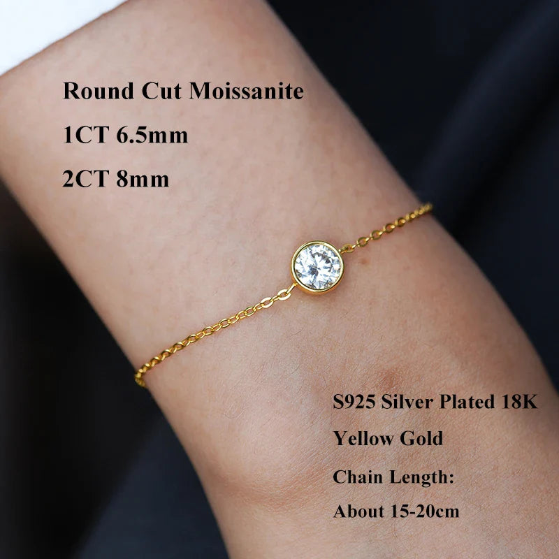 1/2CT Bezel Set Pear Oval Cut Moissanite Solitaire Link Bracelet Women S925 Silver Dainty Diamond Bridal Wrist Chain Gift