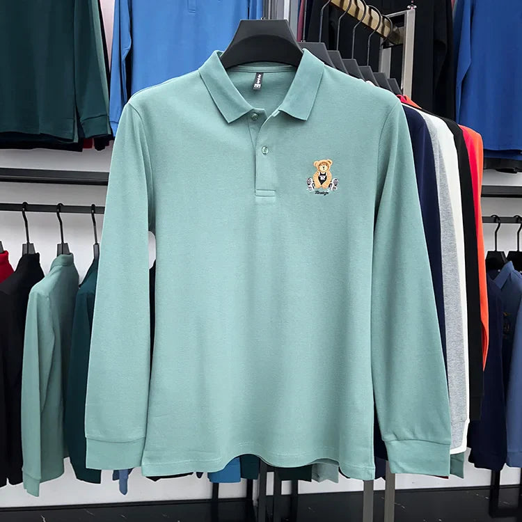 100% Cotton Luxury Quality Men's Polo Shirt Autumn Bear Exquisite Embroidery Long Sleeve T-shirt Trend Fashion Golf Menswear Top