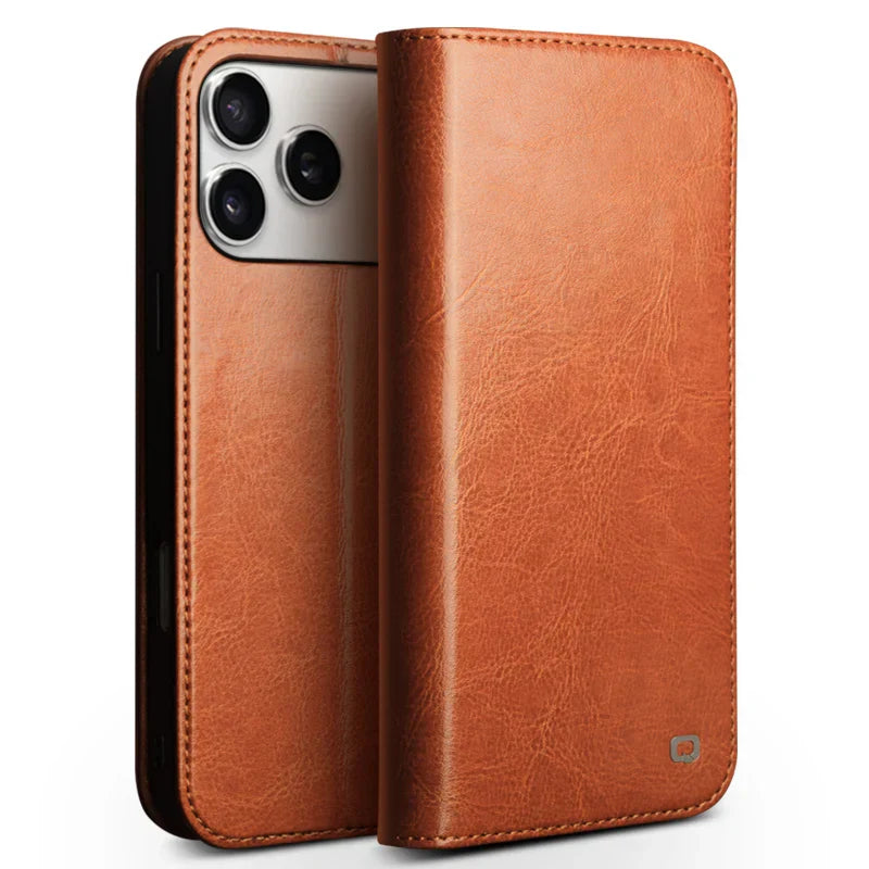 Case for iPhone 17 Pro Max Luxury Ultra Slim Handmade Genuine Leather Wallet Card Slot Flip Cover for iPhone 17 Pro/Air