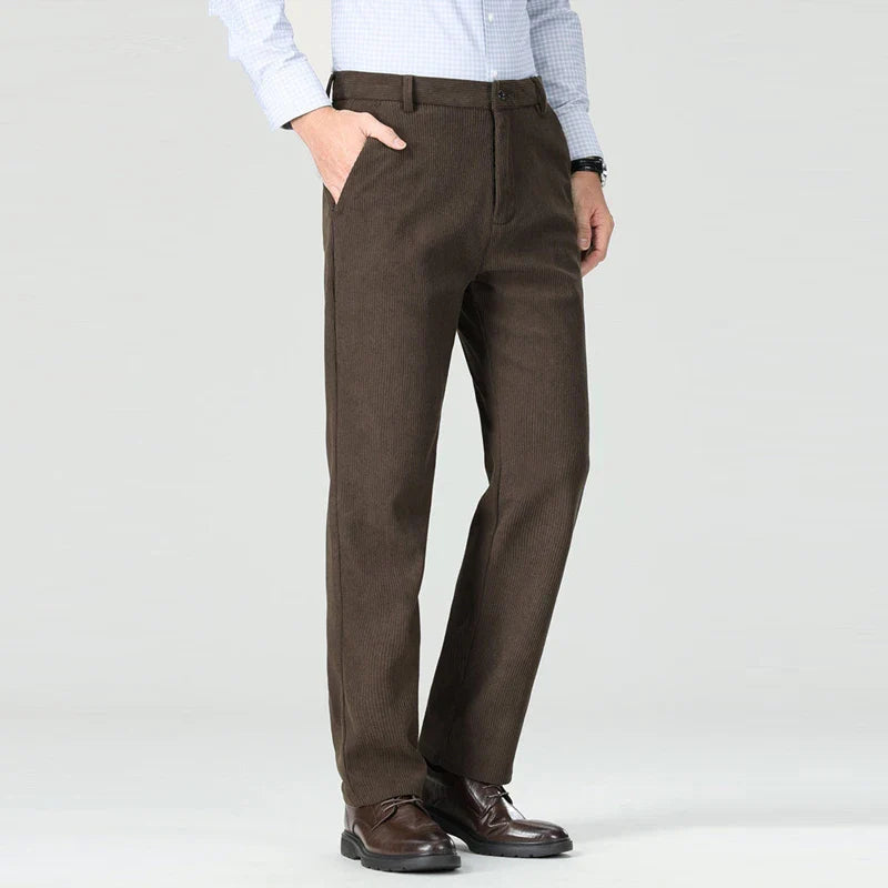 Spring Autumn Men's Slim Fit Corduroy Suit Pants Straight Fashion Smart Casual Pants Men Solid Color Office Full Length Trousers