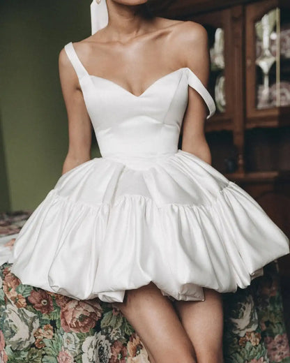 Ivory Satin Short Wedding Dress Ball Gown Mini Bridal Gowns Customized Vestidos De Novia