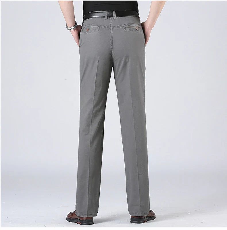 Cotton Pants Men's Straight Leisure Business Trousers Solid Autumn Winter Chinos Belted Pants Dad Elderly Formal Trousers