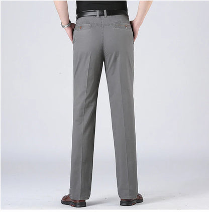 Cotton Pants Men's Straight Leisure Business Trousers Solid Autumn Winter Chinos Belted Pants Dad Elderly Formal Trousers