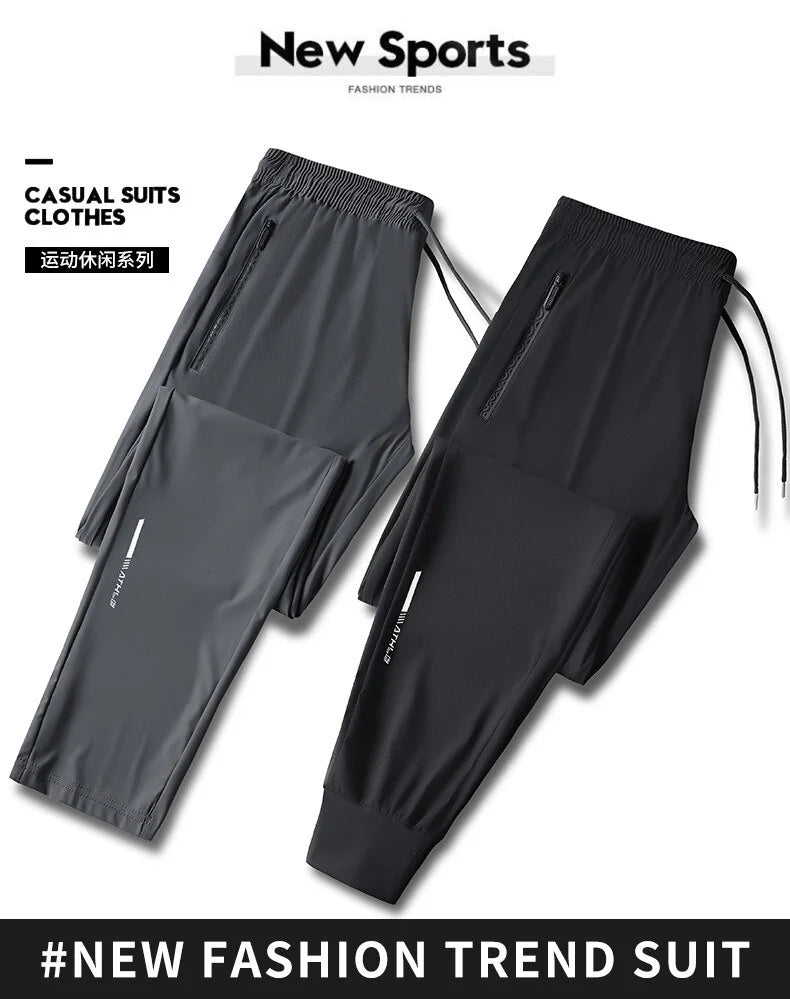 Ice Silk Long Pants for Men's Summer Quick Drying Loose Straight Leg Pants Elasticity Sports Leggings Casual Pants Men's Pants