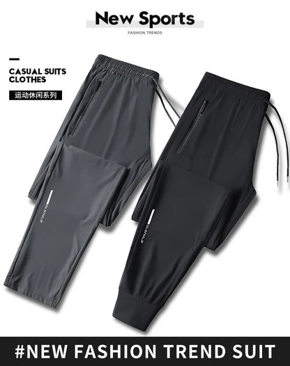 Ice Silk Long Pants for Men's Summer Quick Drying Loose Straight Leg Pants Elasticity Sports Leggings Casual Pants Men's Pants