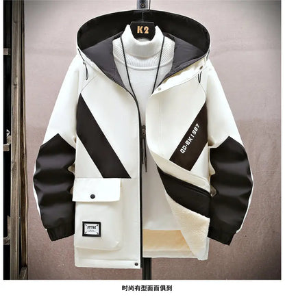 Winter Tracksuit Men Warm Sports Printed Thick Suit Mens Casual Hooded jacket+Pants Sweatsuit Male 2 Piece Sportswear