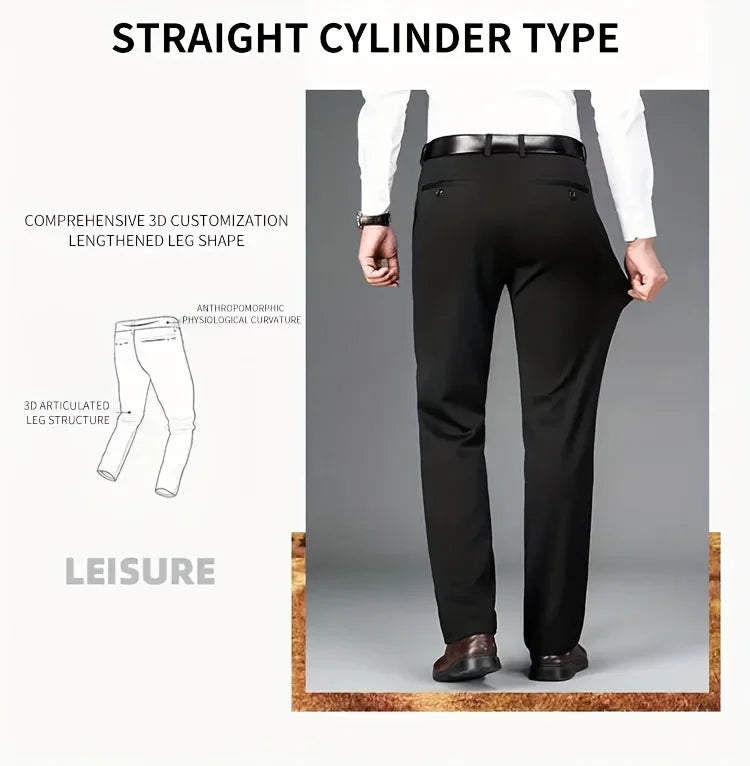 Men's High Elastic Anti-Wrinkle Straight Fit Business Pants | Non-Iron Formal Casual Trousers (1-Pack)