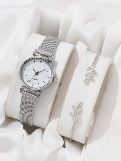 7pcs Women's Watch Fashion Casual Round Pointer Quartz Watch and Necklace Bracelet Ring Earring Set