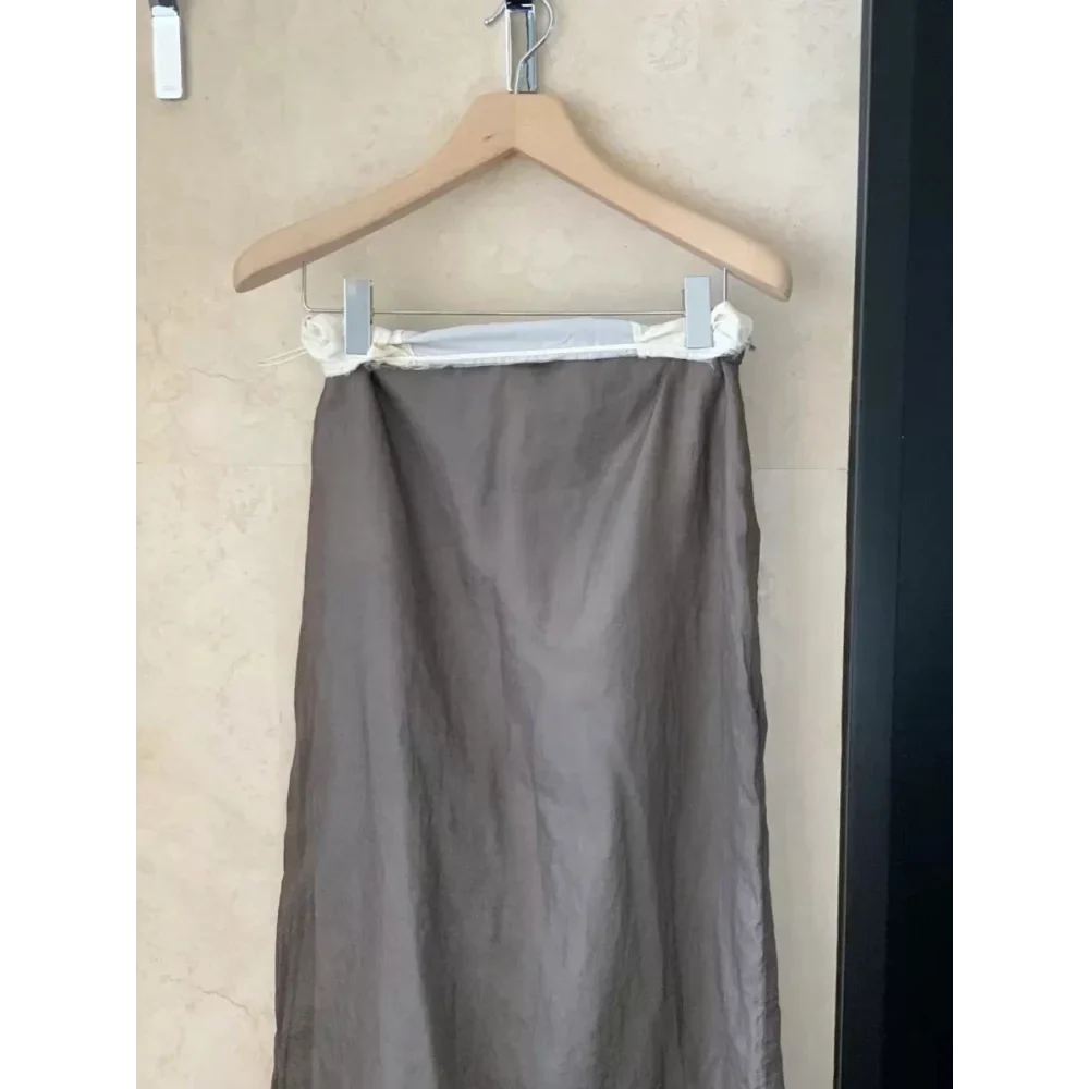 Quiet Luxury Cotton Lightweight Double-layer Rolled Waist Contrasting Slit Skirt