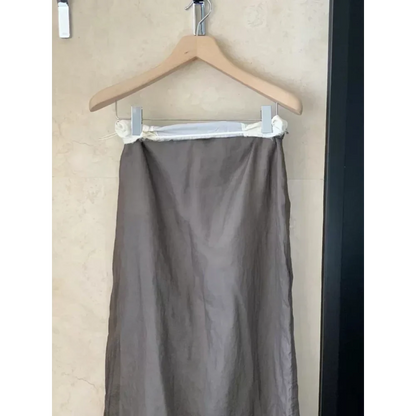 Quiet Luxury Cotton Lightweight Double-layer Rolled Waist Contrasting Slit Skirt