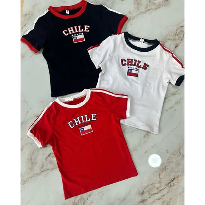Aesthetic Punk Cute Baby Tee Sexy Chile Letter Embroidered Y2K Clothes Streetwear Women Grunge Crop Tops Gothic Emo Girls Skinny