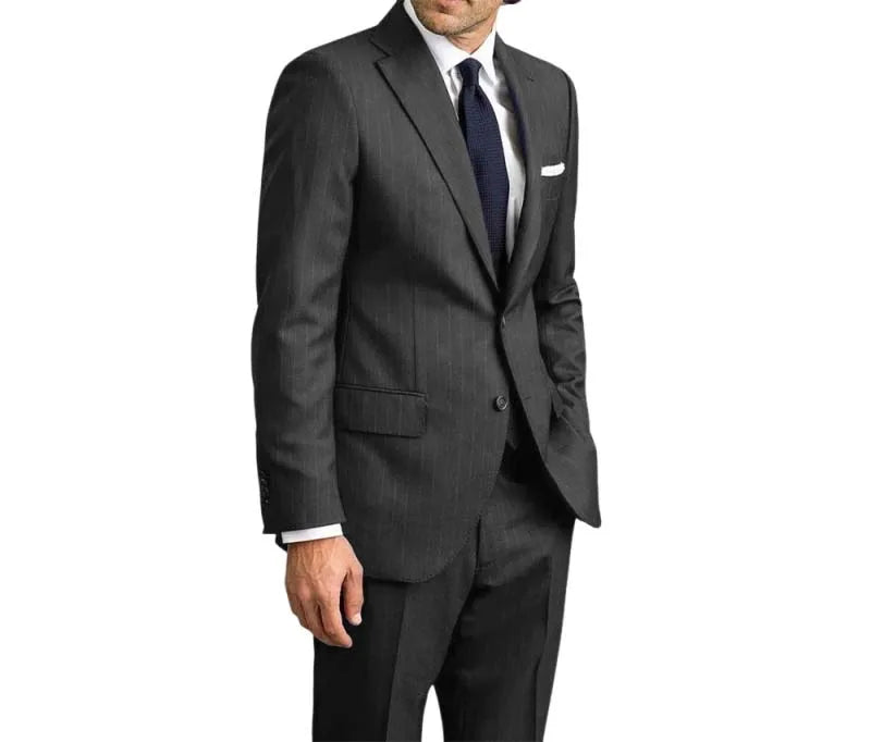 Cotton Blue Striped Classic Men's Business suit 2pc Set Suit Jacket Suit Pants Groom's Wedding Suit Gentleman's Banquet Suit