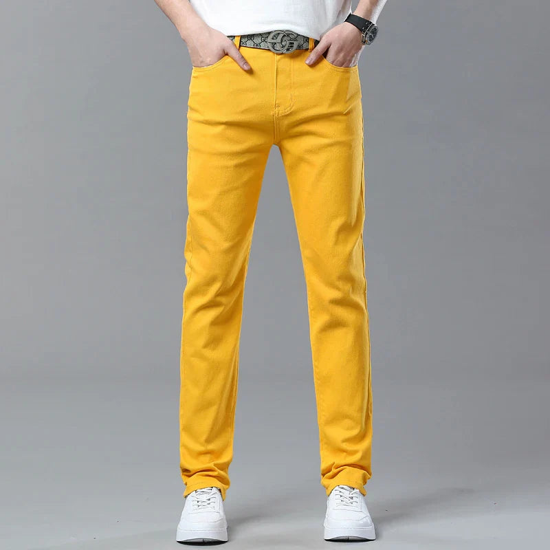Straight Fashion Men's Jeans Solid Color Casual Business Stretch Washed Denim Trousers Breathable Streetwear Trendy Male Pants