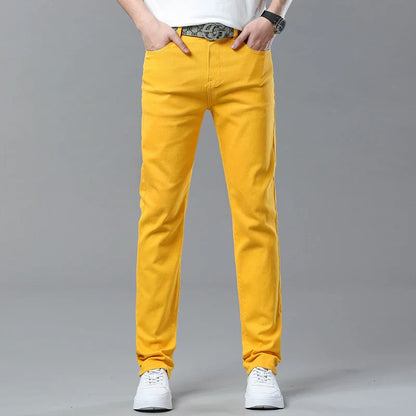 Straight Fashion Men's Jeans Solid Color Casual Business Stretch Washed Denim Trousers Breathable Streetwear Trendy Male Pants