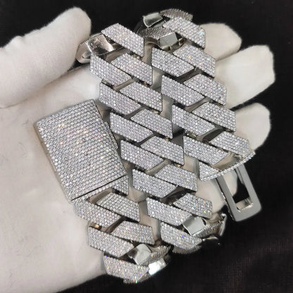 Mens Cuban Link Chain Bracelet Gold Plated Bling Miami Cuban Prong Set Diamond Bracelet for Men 25MM Iced Out Hip Hop Jewelry ﻿