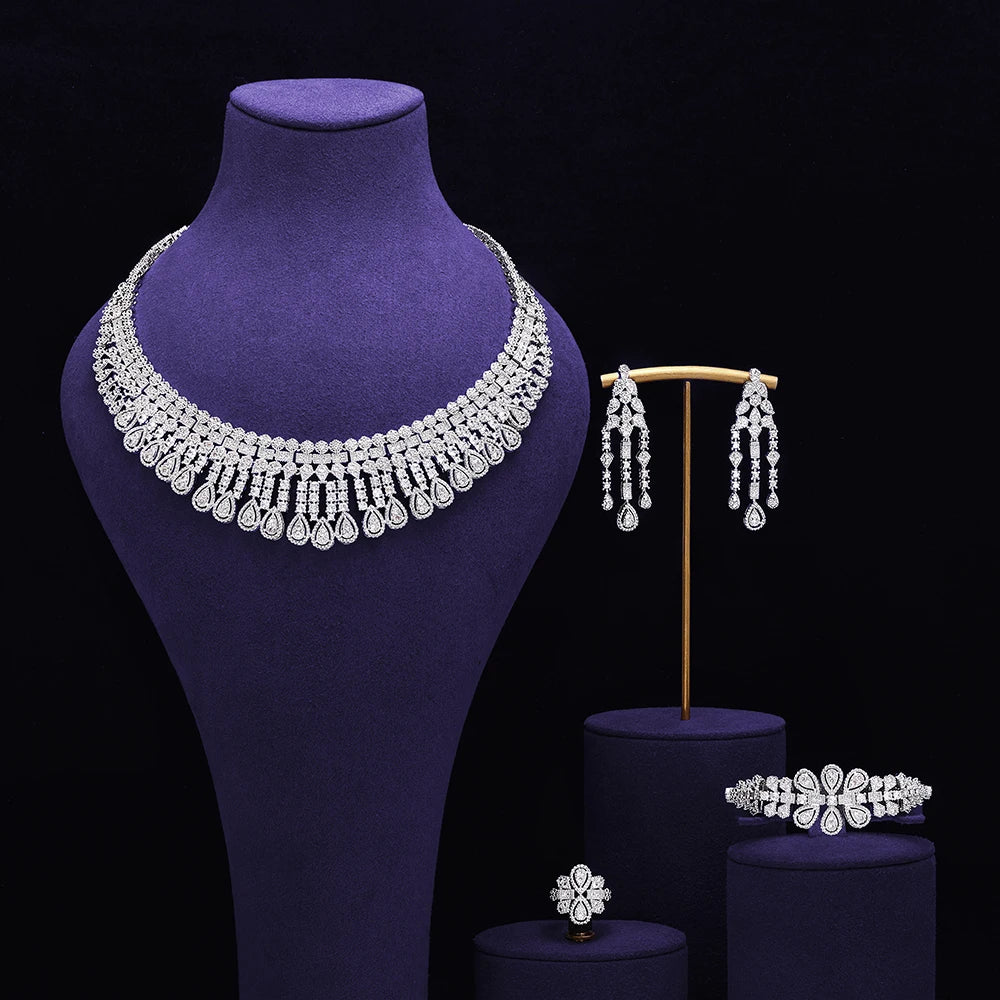 Bridal Zirconia Full Jewelry Set for Ladies Party Luxury Dubai Nigeria CZ Crystal Wedding Necklace Set