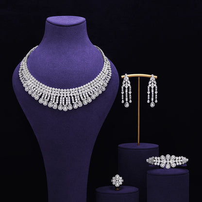 Bridal Zirconia Full Jewelry Set for Ladies Party Luxury Dubai Nigeria CZ Crystal Wedding Necklace Set
