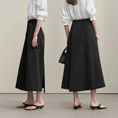 Women's A-Line Skirt 2026 Summer New Textured Relaxed Pocket Midi Culottes Versatile Casual Style Skirt For Women 12622124